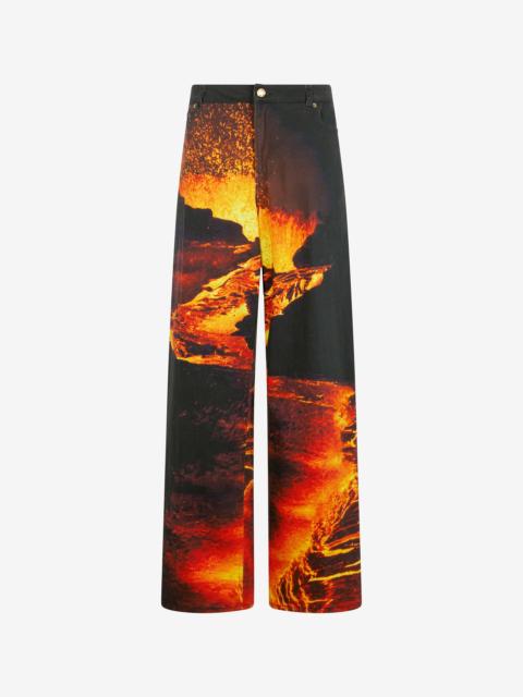 Roberto Cavalli Stretch Denim Jeans With Lava Print