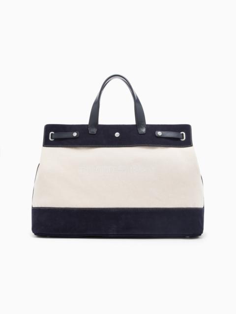 EMPORIO ARMANI CANVAS SHOPPER BAG WITH LEATHER DETAILS