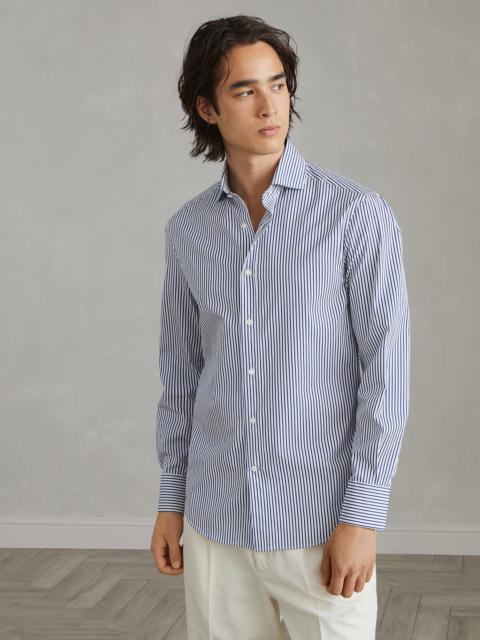 Striped poplin slim fit shirt with spread collar