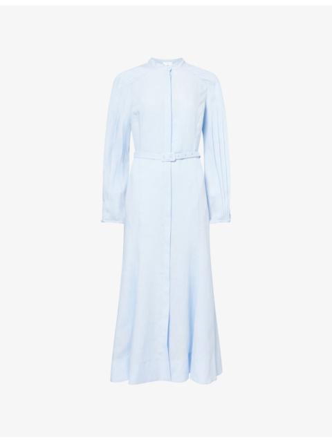 GABRIELA HEARST Lydia Pleated Linen Maxi Shirt Dress