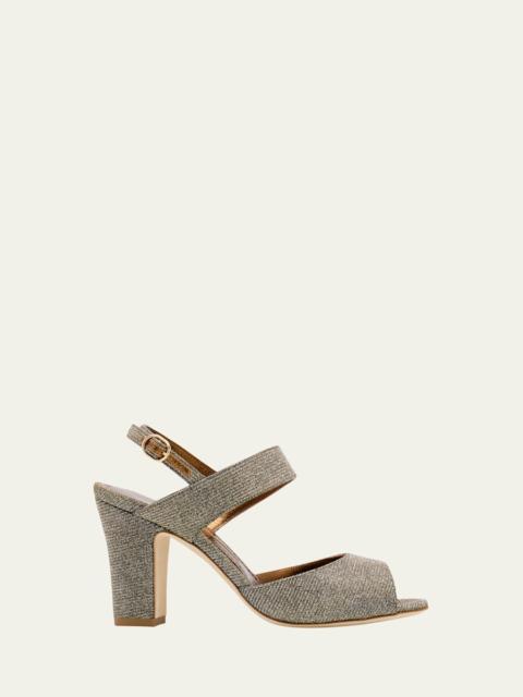 Manolo Blahnik 90mm Khiko Metallic Peep-Toe Slingback Sandals