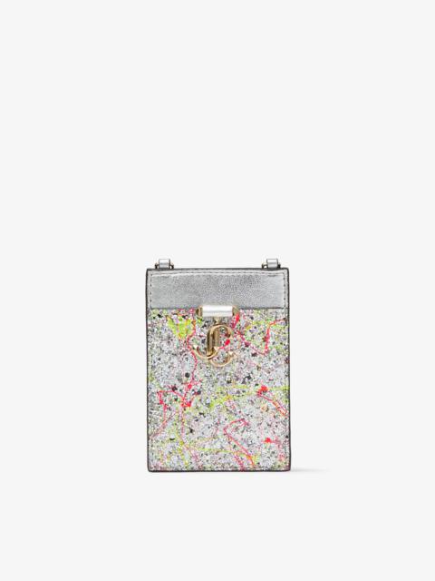 JIMMY CHOO Card Holder W/chain
Multicoloured Splattered Coarse Glitter Fabric Card Holder with Chain