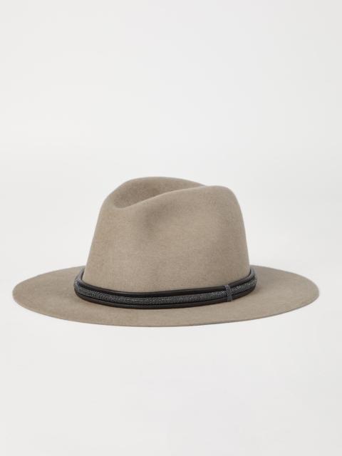 Brunello Cucinelli Felt fedora with leather and monili band