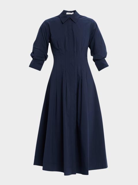 SIMKHAI Jazz Core Cotton Poplin Pintuck Midi Dress