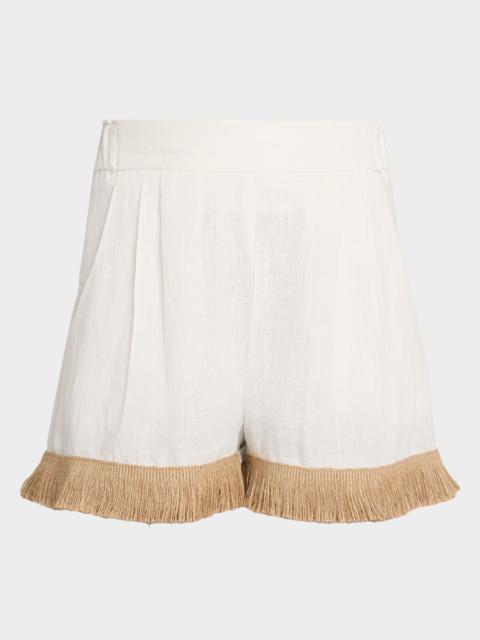 JBQ Mia Fringe-Trim Linen Shorts