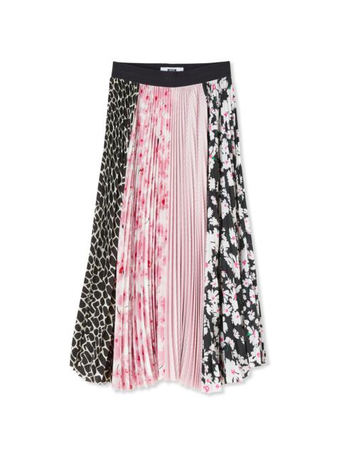 Long pleated skirt with patchwork print and elasticized waistband