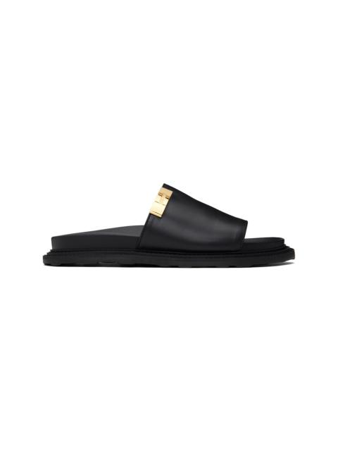 Moschino Black Calfskin Logo Plaque Sandals