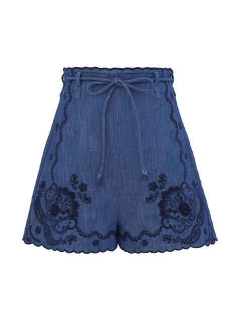Zimmermann ASTER EMBROIDERED DENIM SHORT