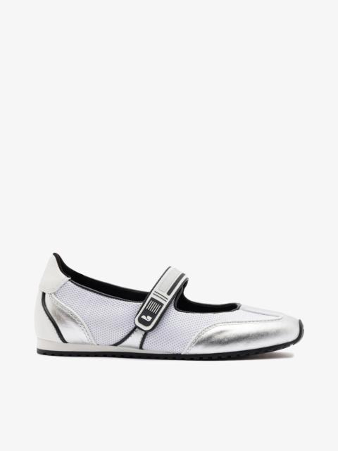 Larroudé Devon Sneakerina Silver Mesh and Leather