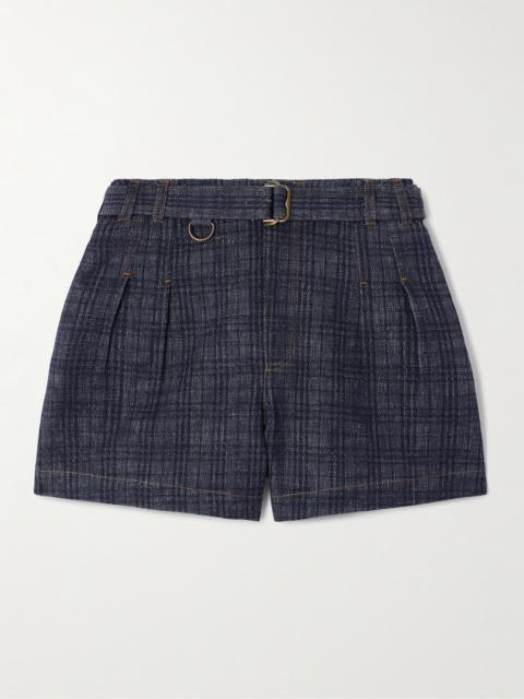 Burberry Belted Checked Denim Shorts