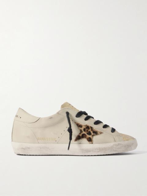 Golden Goose Super-star Distressed Glittered Leather And Calf Hair Sneakers