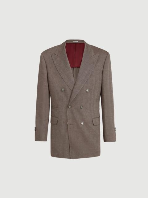 Brunello Cucinelli Linen and virgin wool chevron one-and-a-half breasted Tailor blazer with metal buttons