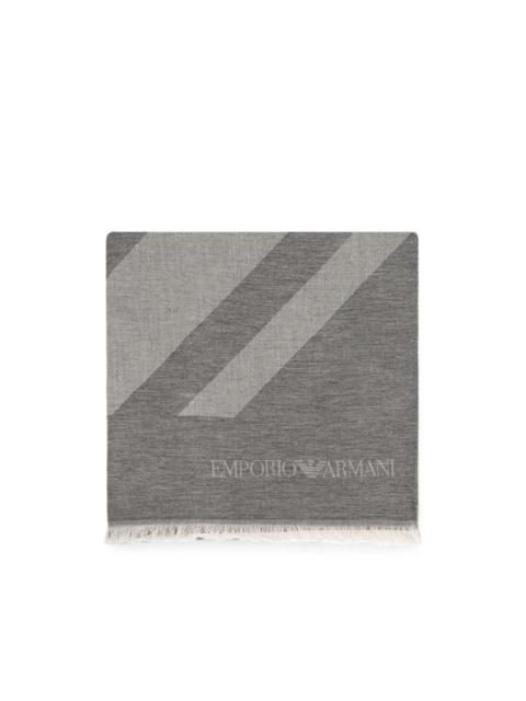 EMPORIO ARMANI stole in cotton with diagonal stripes and fringe