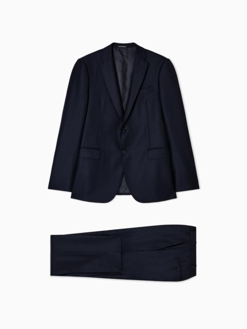 EMPORIO ARMANI REGULAR-FIT SINGLE-BREASTED SUIT IN STIPPLED MICRO-CHEVRON VIRGIN WOOL
