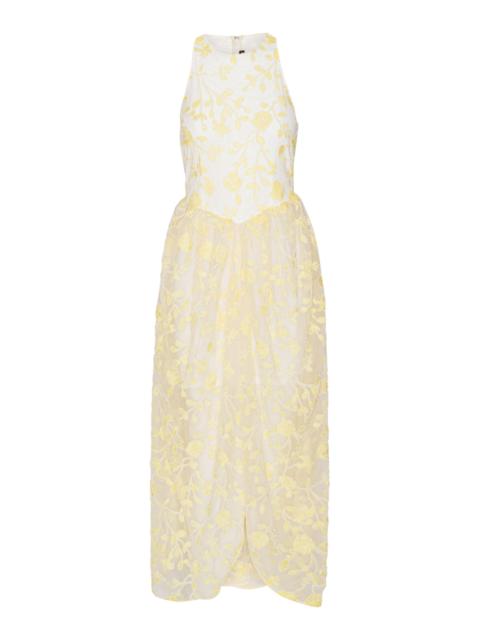 ROTATE Beaded Chiffon Maxi Dress white