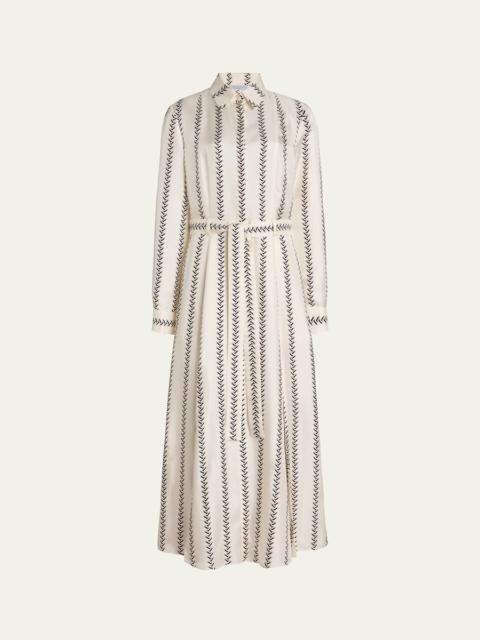 GABRIELA HEARST Galway Riding-Boot Striped Silk Belted Midi Shirtdress