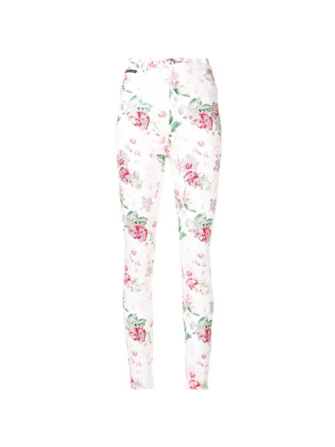 embellished rose print jeans