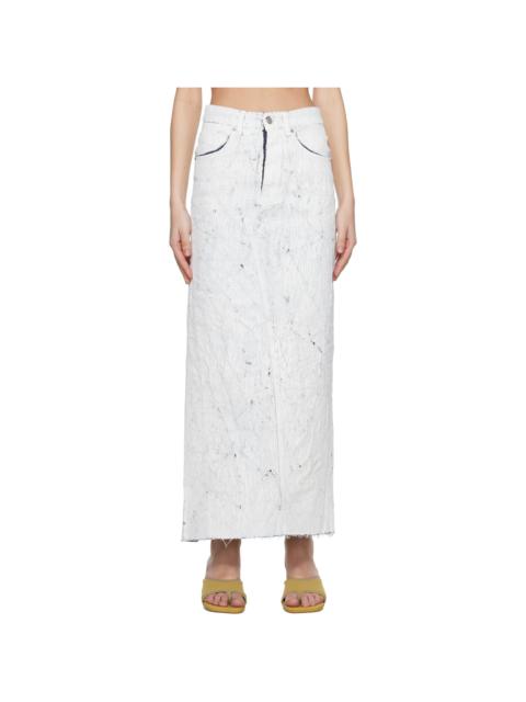 MM6 Maison Margiela White Hand-Painted Denim Maxi Skirt