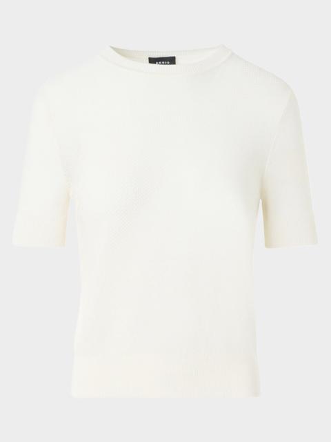 AKRIS Silk-Cotton Pointelle Knit Short-Sleeve Sweater
