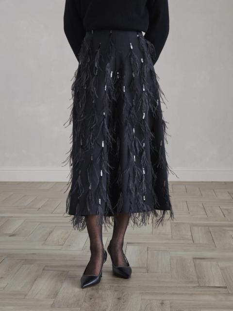 Brunello Cucinelli Tropical luxury wool circle skirt with dazzling feather embroidery