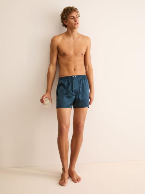 Derek Rose Men's Classic Fit Boxers Silk London Geo Cross Blue & Teal