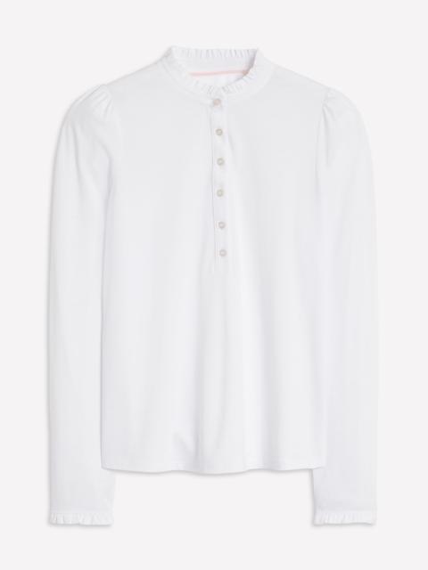 BODEN Supersoft Frill Henley Top-White
