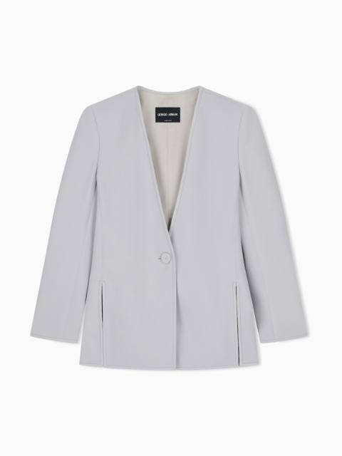 GIORGIO ARMANI JACKET IN TECHNICAL VISCOSE CADY WITH V-NECK AND SIDE SLITS