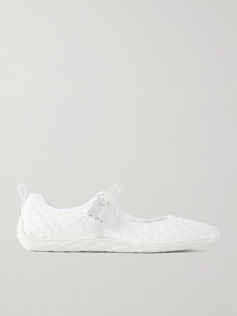 Roger Vivier Viv Low Buckled Leather And Rubber-trimmed Twill Ballet Flats