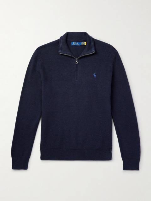 Polo Ralph Lauren Logo-Embroidered Honeycomb-Knit Cotton Half-Zip Sweater