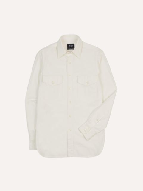 Drake's White Cotton Two-Pocket Work Shirt