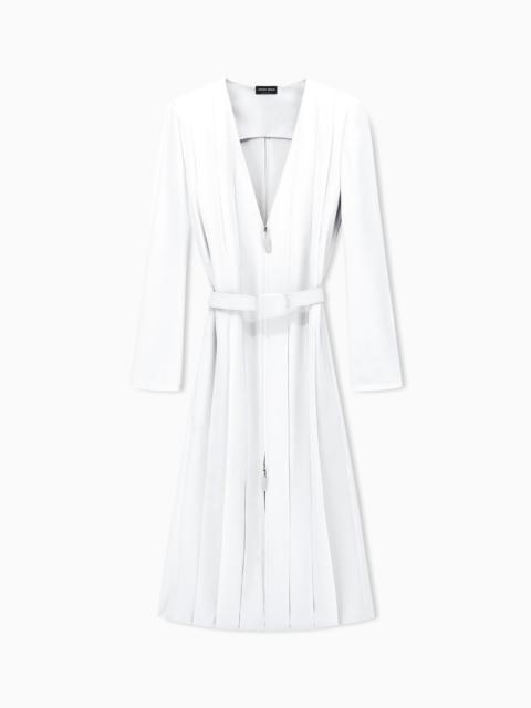 GIORGIO ARMANI DRESS IN TRIPLE GEORGETTE SILK WITH A BELT AND V-NECK