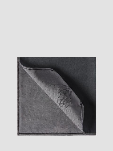 Brunello Cucinelli Men's Silk Pocket Square with Printed Logo - Anthracite