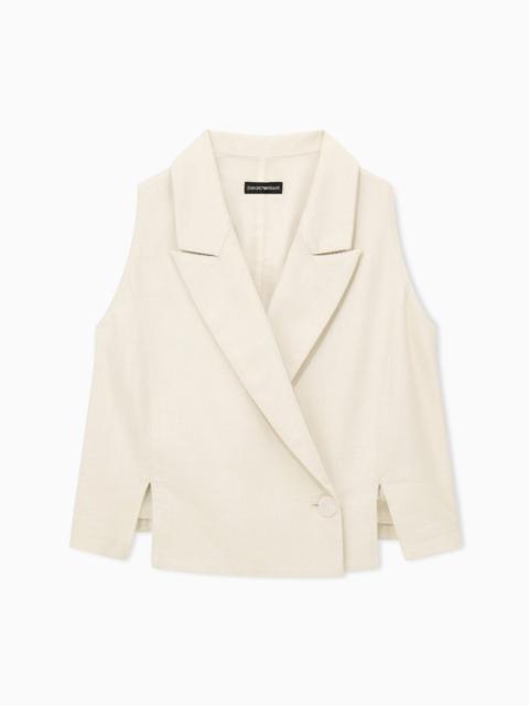 EMPORIO ARMANI WAISTCOAT IN COTTON AND VISCOSE LUREX DRILL WITH LAPELS