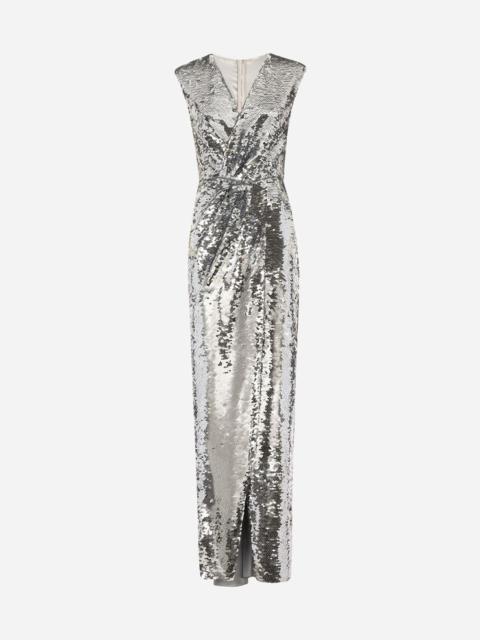 Long sequined dress with draping