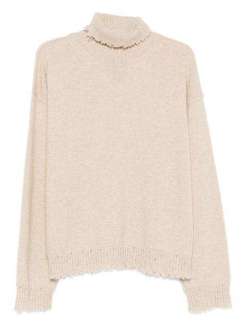 UMA WANG high-neck frayed-hem sweater