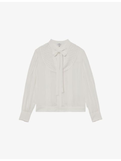 REISS Casey Bead-Embellished Woven Blouse