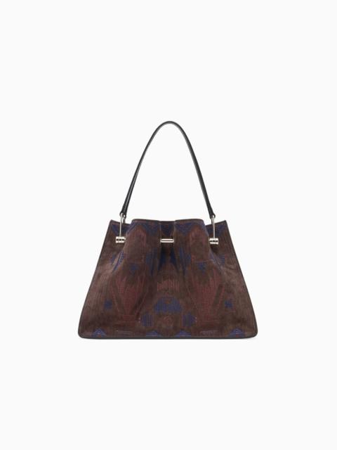 GIORGIO ARMANI SMALL EMBROIDERED SUEDE SHOPPER BAG