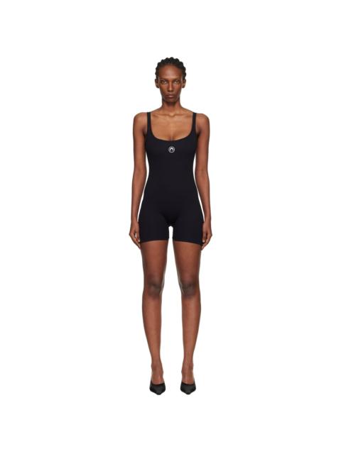 Marine Serre Black Moon Logo Ribbed Jersey Short Jumpsuit
