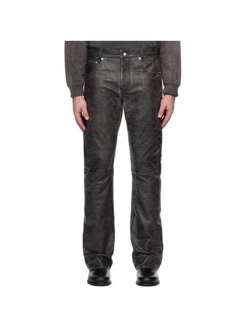 Enfants Riches Déprimés Black Distressed Raw Hem Flare Leather Pants