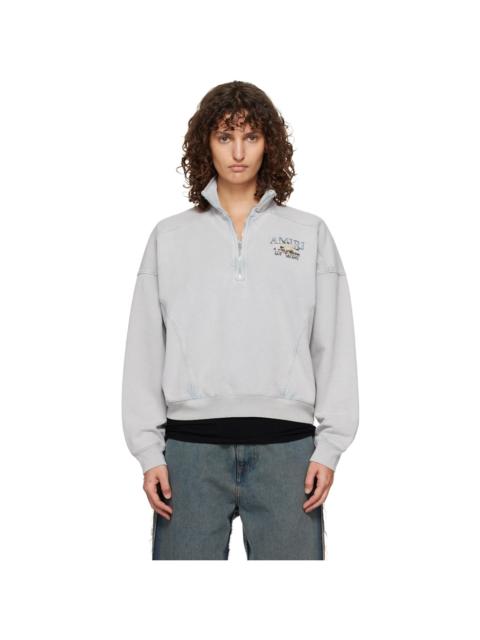 AMIRI Gray 'Hopes & Dreams' Half Zip Crew Sweater