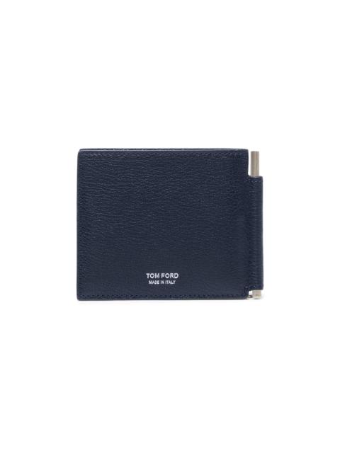 TOM FORD Men's Elongated T-Line Leather Money Clip Wallet - Navy