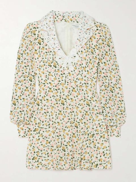 Alessandra Rich Appliquéd lace-trimmed floral-print silk mini dress