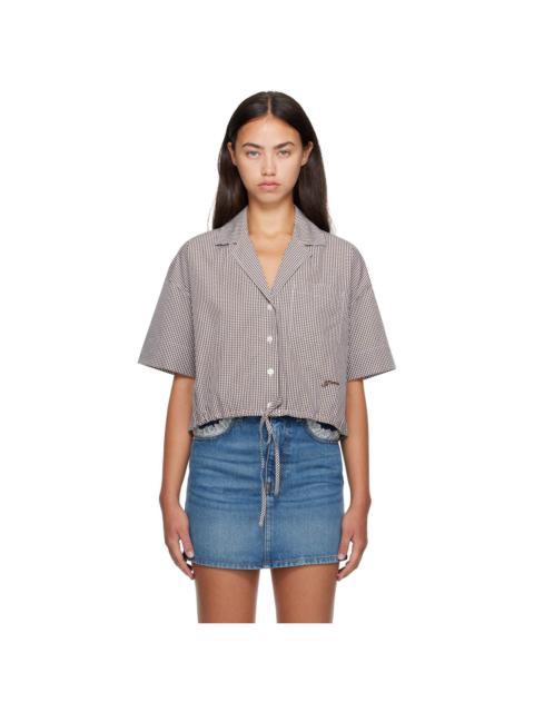 GANNI Brown Check Cotton Cropped Bowling Shirt