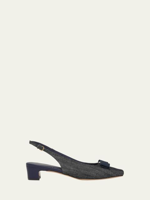 FERRAGAMO Rivada Denim Bow Slingback Pumps