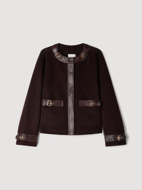 Sandro SHORT COAT WITH LEATHER DETAILS