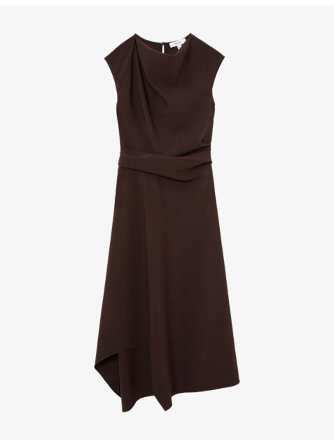 REISS Camilla Gathered-Detail Stretch-Woven Midi Dress