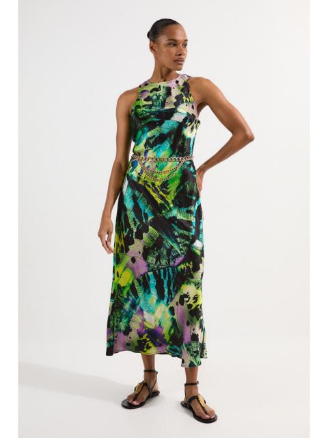 KAREN MILLEN Butterfly Viscose Satin Maxi Dress