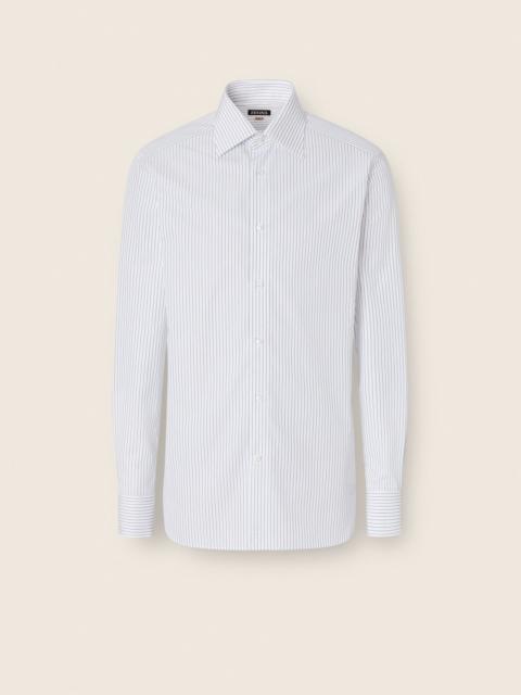 ZEGNA WHITE AND BLUE STRUCTURED STRIPED COTTON SHIRT