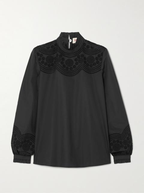 EMPORIO SIRENUSE Mona Broderie Anglaise Cotton-blend Poplin Blouse