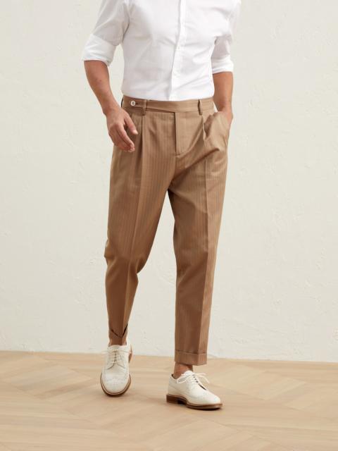 Brunello Cucinelli Cotton chevron solaro easy fit trousers with double pleats and tabbed waistband